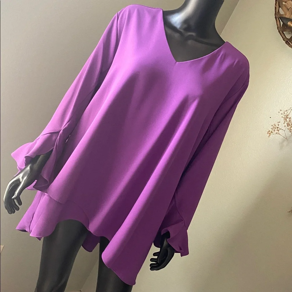CALEESA Beautiful Elegant Purple Blouse with Ruffled Sleeves - Picture 1 of 10